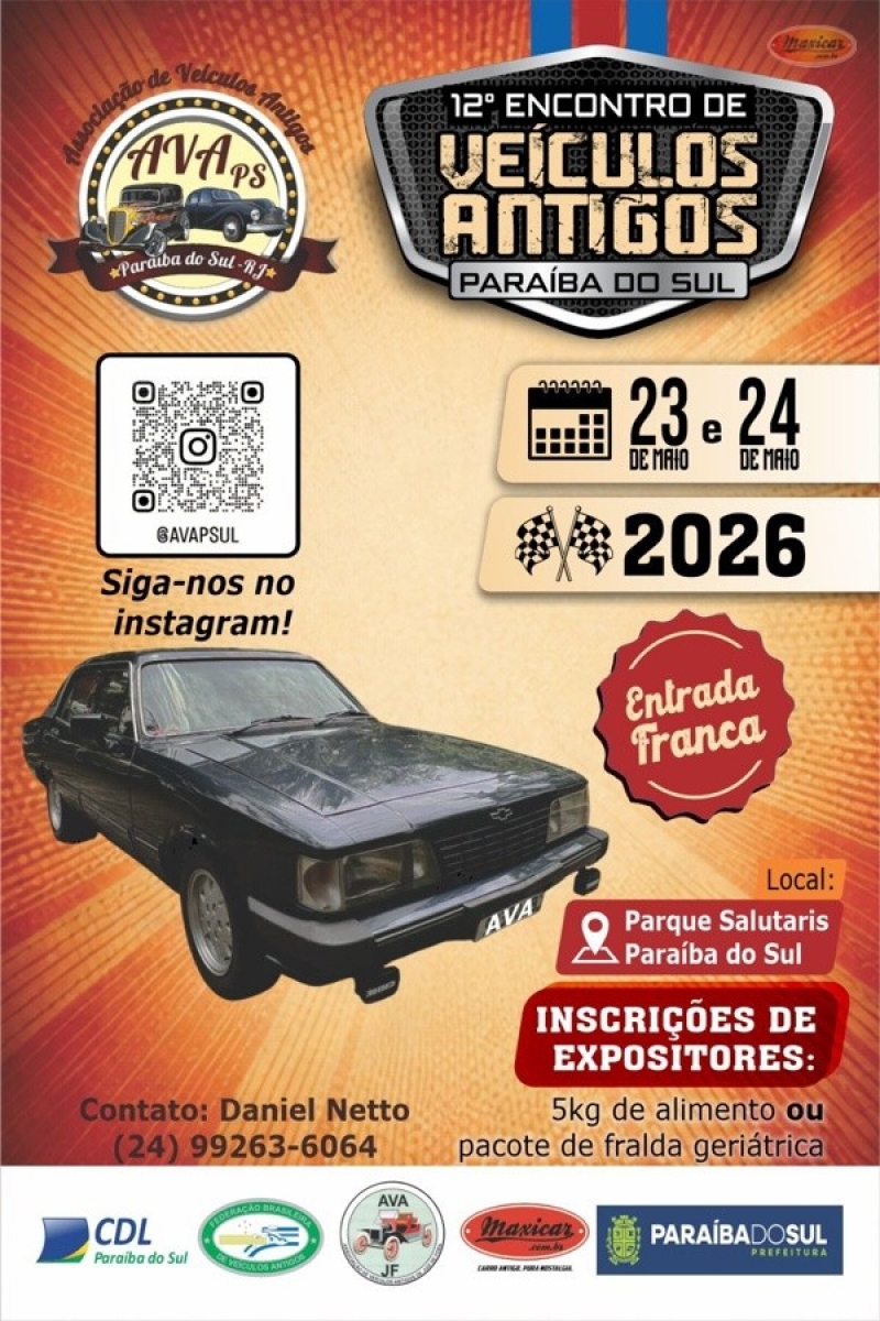 12º Encontro de Veículos Antigos de Paraíba do Sul, RJ • 23 e 24/5/2026