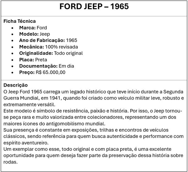 FORD JEEP - 1965