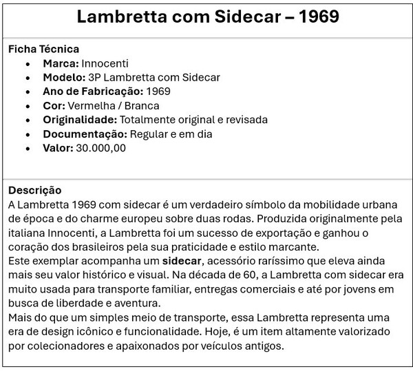 LAMBRETTA COM SIDECAR  1969